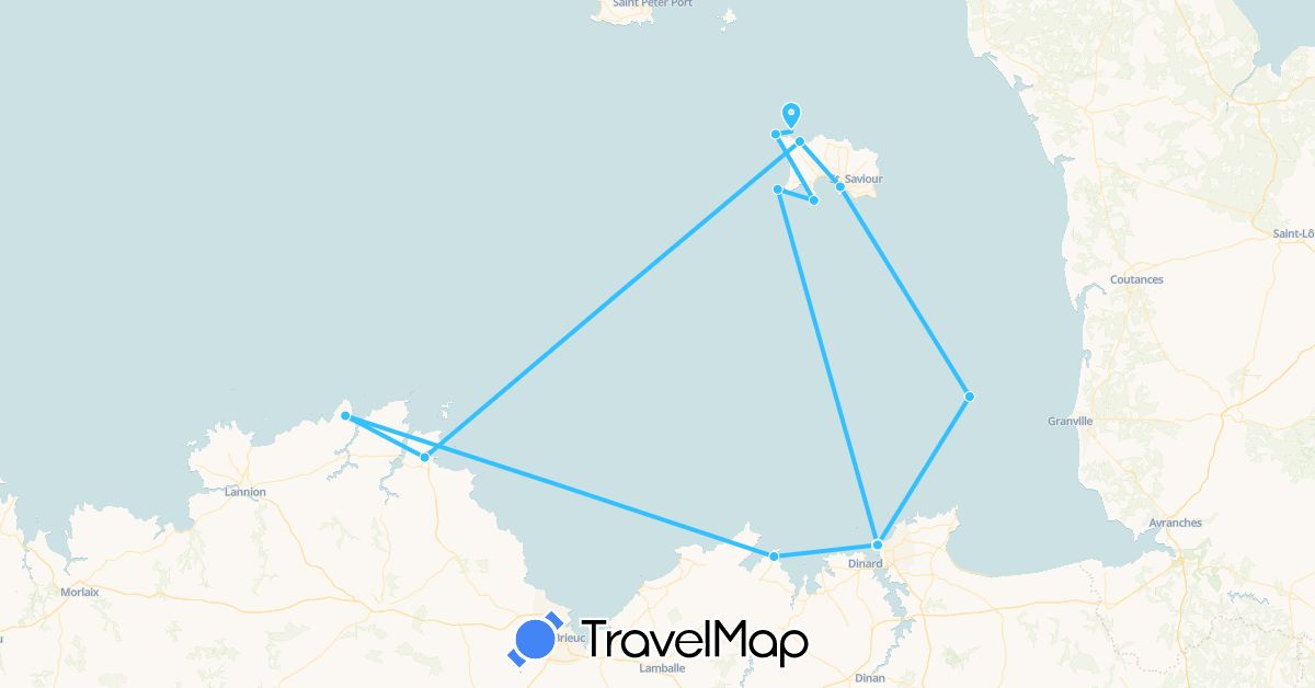 TravelMap itinerary: driving, boat in France, Jersey (Europe)